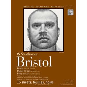 Strathmore 400 Series Bristol Pad ( 475 ) 14" x 17" - (15 Sheets, 2ply) Smooth Surface, Tape Bound