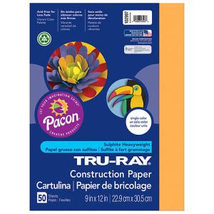Sulphite Construction Paper 9" x 12" - (50 Sheets) Electric Orange