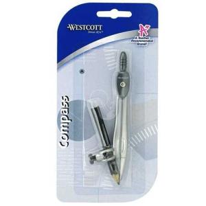 Westcott Silver Metal Compass w/ Wooden Pencil 14555