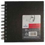 Spiral-bound black sketchbook with a front label reading 'Sketch Esquisse Croquis' on the textured cover.