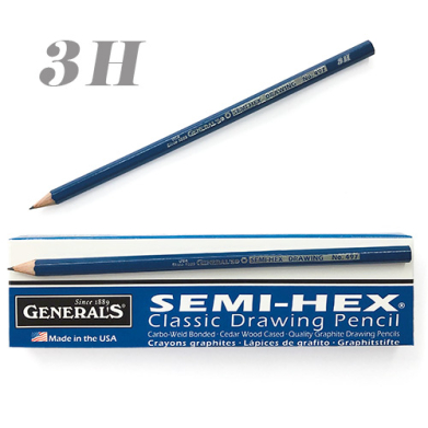 General's Semi-Hex Classic Drawing Pencils - (12 Pack) 3H