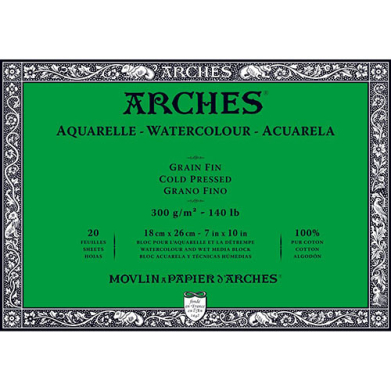 Arches Watercolor Cold Press Block 7" x 10" - (20 Sheets, 140lb)