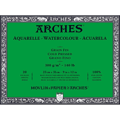 Arches Watercolor Cold Press Block 9" x 12" - (20 Sheets, 140lb)
