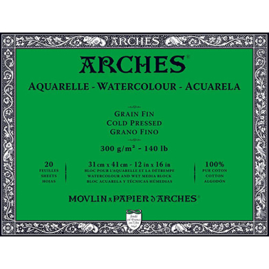 Arches Watercolor Cold Press Block 12" x 16" - (20 Sheets, 140lb)