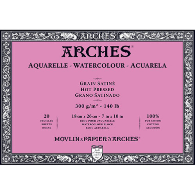 Arches Watercolor Hot Press Block 7" x 10" - (20 Sheets, 140lb)