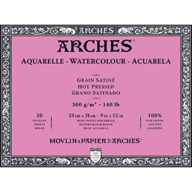 Arches Watercolor Hot Press Block 9" x 12" - (20 Sheets, 140lb)
