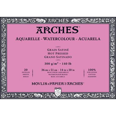 Arches Watercolor Hot Press Block 14" x 20" - (20 Sheets, 140lb)