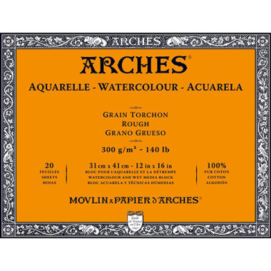 Arches Watercolor Rough Press Block 12" x 16" - (20 Sheets, 140lb)