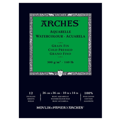 Arches Watercolor Cold Press Pad 10" x 14" - (12 Sheets, 140lb)
