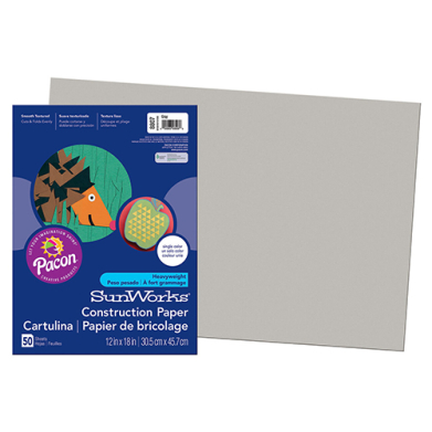 Pacon Sunworks Heavyweight Construction Paper 12" x 18" - (50 Sheets) Grey