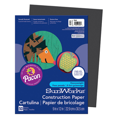 Pacon Sunworks Heavyweight Construction Paper 9" x 12" - (50 Sheets) Black