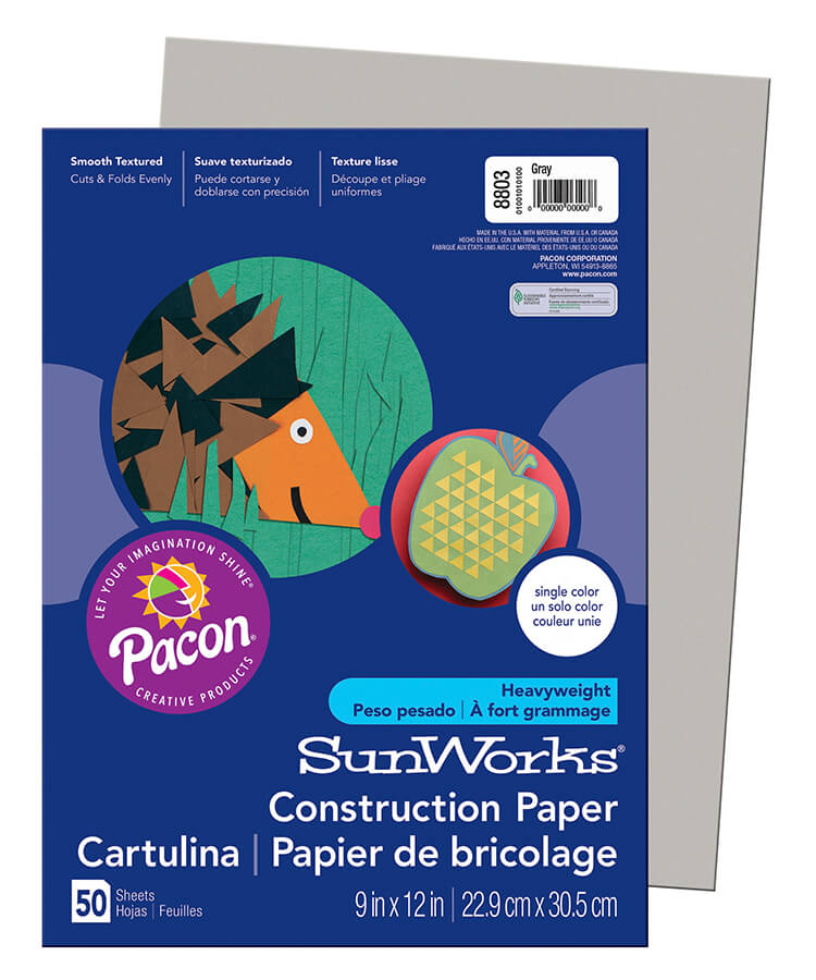 Pacon Sunworks Heavyweight Construction Paper 9″ x 12″ (50 Sheets) Gray Quality Art, Inc