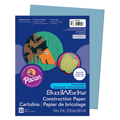 Pacon Sunworks Heavyweight Construction Paper 9" x 12" - (50 Sheets) Sky Blue (Light Blue)