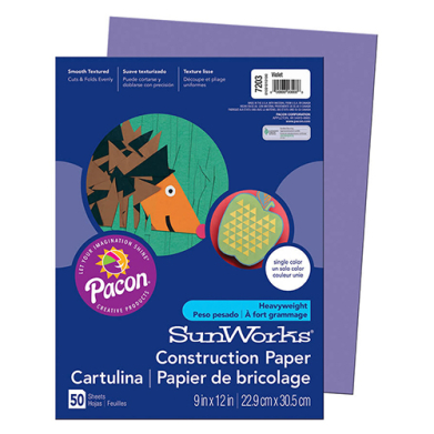 Pacon Sunworks Heavyweight Construction Paper 9" x 12" - (50 Sheets) Violet