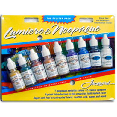 Jacquard Lumiere & Neopaque Fabric Paint Exciter Pack - (9 Pack) Metallic Colors