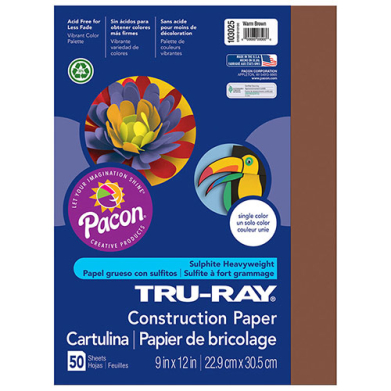 Sulphite Construction Paper 9" x 12" - (50 Sheets) Warm Brown