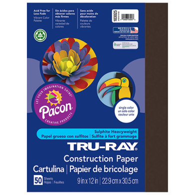 Sulphite Construction Paper 9" x 12" - (50 Sheets) Dark Brown
