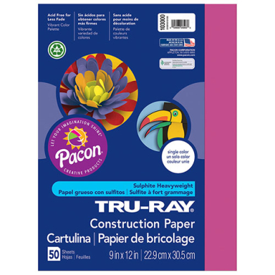 Sulphite Construction Paper 9" x 12" - (50 Sheets) Dark Pink