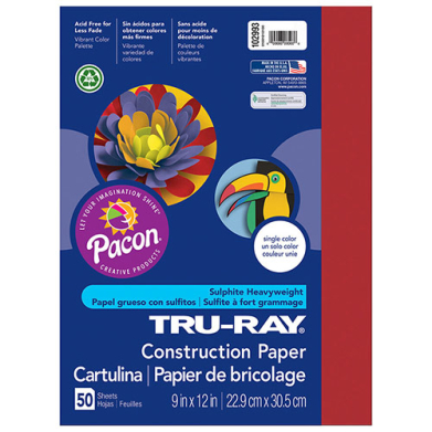 Sulphite Construction Paper 9" x 12" - (50 Sheets) Festive Red