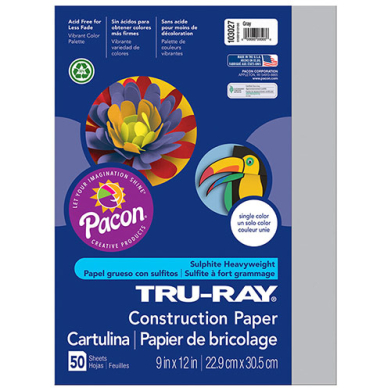 Sulphite Construction Paper 9" x 12" - (50 Sheets) Gray