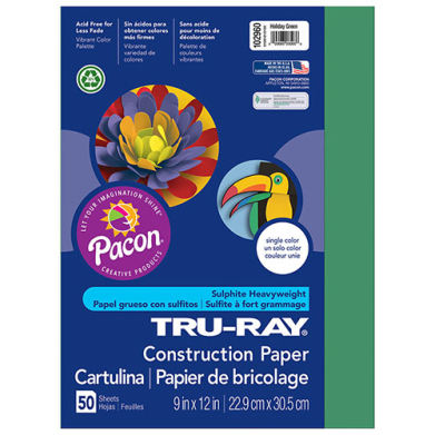 Sulphite Construction Paper 9" x 12" - (50 Sheets) Holiday Green