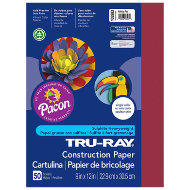Sulphite Construction Paper 9" x 12" - (50 Sheets) Holiday Red