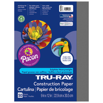 Sulphite Construction Paper 9" x 12" - (50 Sheets) Slate Gray