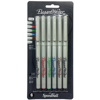Speedball Elegant Writer Calligraphy Markers - (6 Pack) 2.5mm Assorted Colors