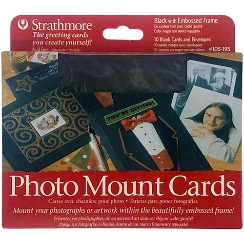 Strathmore Photo Mount Cards & Envelopes 5″ x 6.875″ (10 Sheets, 80lb) Black with Embossed