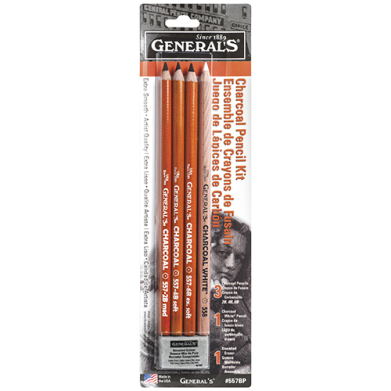 General's Charcoal Pencil Kit W/ Kneaded Eraser - (5 Pieces)  GEN557BP