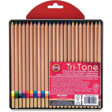 Koh-I-Noor Tri-Tone Multi-Colored Pencil Tin Set - (24 Pack)