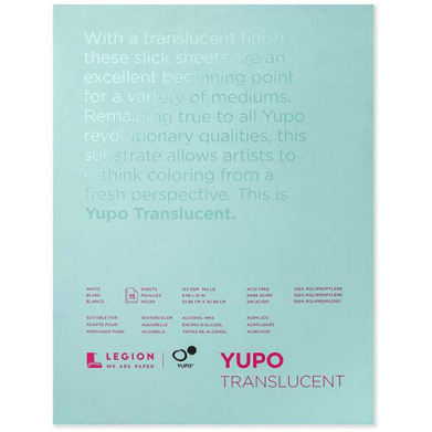 Legion Yupo Synthetic Paper 9" x 12", 104lb - (15 Sheets) Translucent