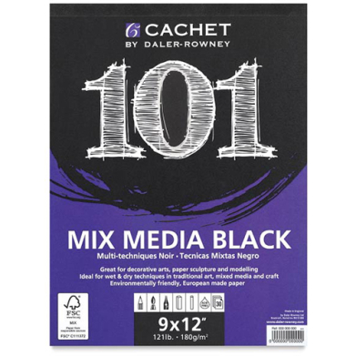 Daler Rowney Cachet 101 Mixed Media Black Paper Pad 9"x12"  DR464110912