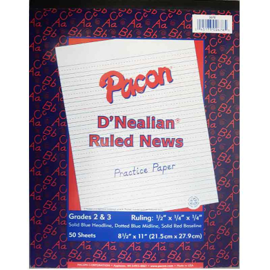 Pacon D'Nealian Ruled Newsprint Handwriting Practice Tablet 8 1/2" x 11" - (50 Sheets) Ruled PAC2678
