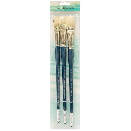 Grumbacher Academy Hog Bristle Brush Set (3 Pack) Flat, Bright