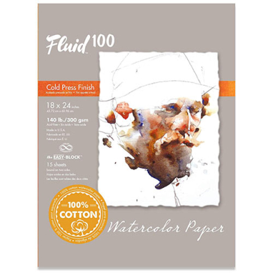 Fluid 100  Cold Press Watercolor Paper Easy-Block 18"  x 24"   (15 Sheets, 140lb)