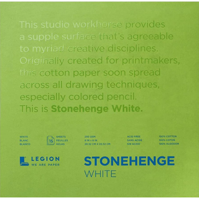 Legion Stonehenge Pad 8" x 8" - (15 Sheets, 250gsm) White
