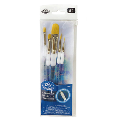 Royal Langnickel Soft-Grip Gold Taklon Brush Set - (5 Pack) Set #301