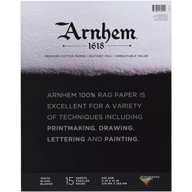Arnhem 1618 Premium Cotton Paper Pad 11" x 14" - (15 Sheets, 90lb) White