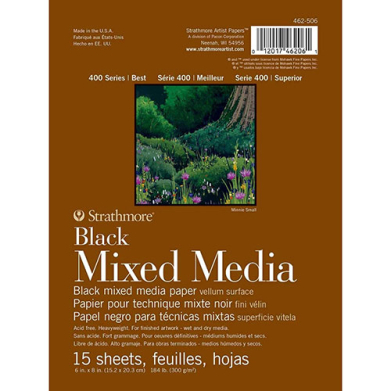 Strathmore 400 Series Black Mixed Media Pad ( 462 ) 6" x 8" - (15 Sheets, 184lb) Glue Bound