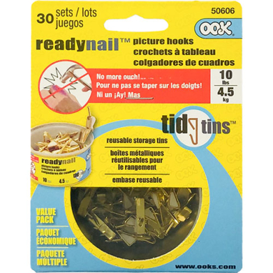 Ook Ready Nail Picture Hangers & Tin - (30 Sets) 10lbs