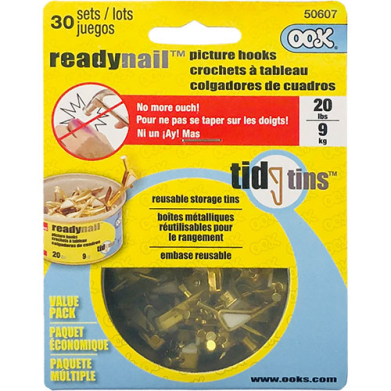 Ook Ready Nail Picture Hangers & Tin - (30 Sets) 20lbs