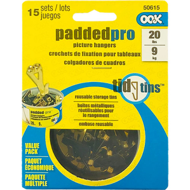 Ook Padded-Pro Professional Picture Hangers & Tin - (15 Sets) 20lbs