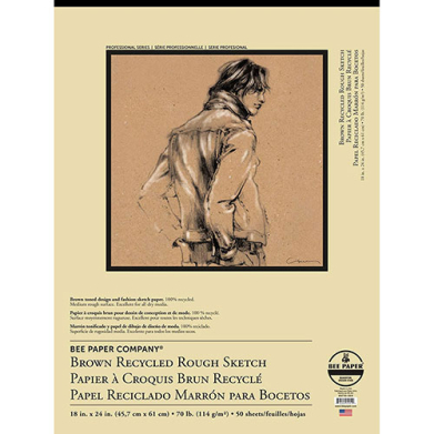 Bee Paper Brown Recycled Rough Sketch Pad 18" x 24" - (50 Sheets, 70lb)