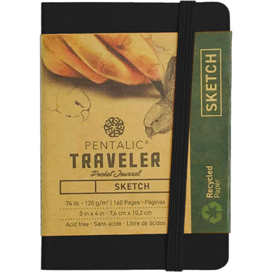 Pentalic Traveler Pocket Journal 3" x 4" - (160 Pages, 74lb) Sketch, Black