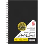 Pentalic Heavyweight Sketch Book 5.5" x 8" - (80 Sheets, 70lb) Wirebound, Black Linen Cover