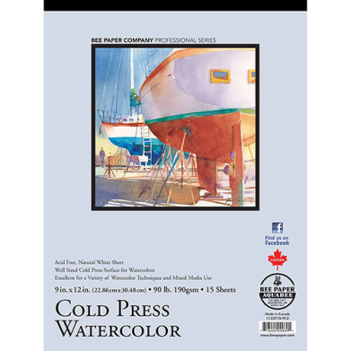 Bee Aquabee Watercolor Pad 9" x 12"- (15 Sheets, 90lb) Cold Press Surface  BEE-1133T15-912