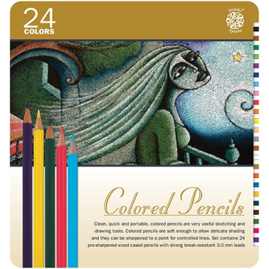 Pentalic Colored Pencil Tin Box Set - (24 Pack)