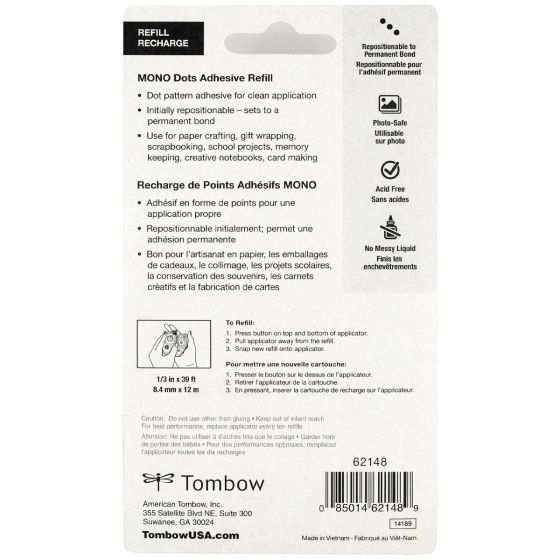 Mono Permanent Adhesive Dots Dispenser, 1/3 x 39