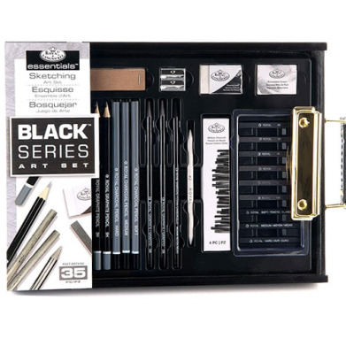 Royal Langnickel Essentials Clear Pallet Black Series Sketching Art Set - (35 Pieces) RSET-ART4102